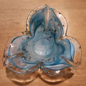 Hand blown Murano Italy inspired Blue Bowl